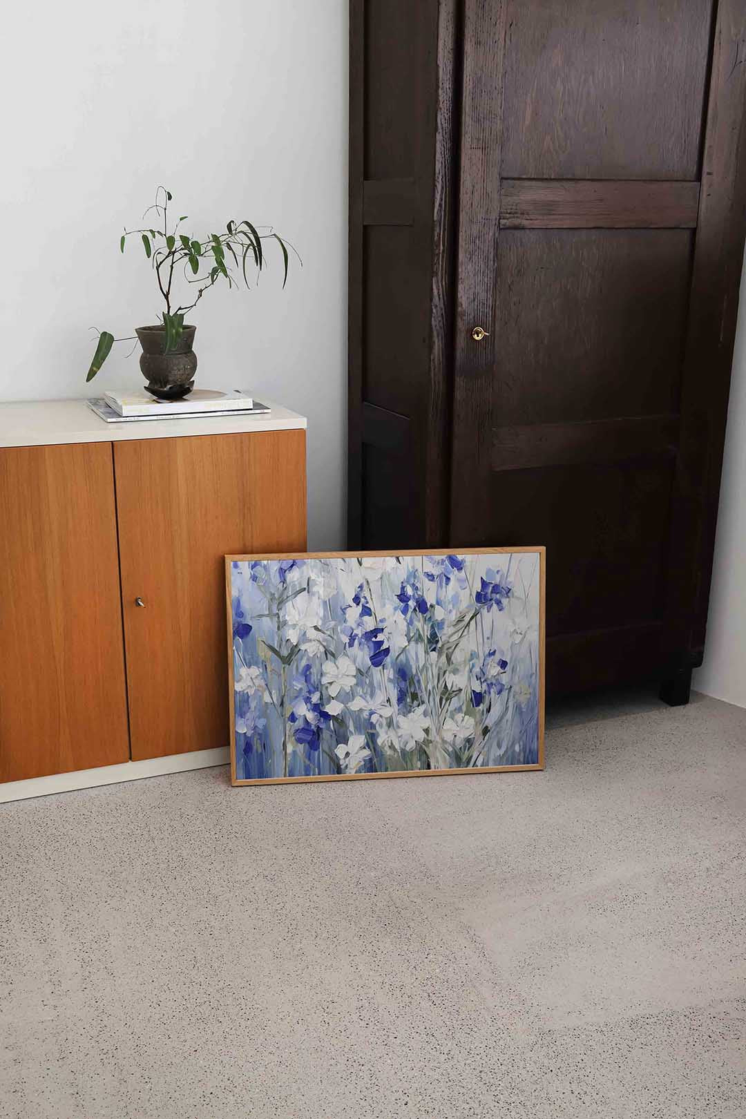 Blauwe en witte bloemen Poster
