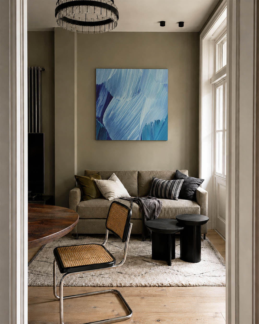 Dynamische blauwe borstels Kunstwerk