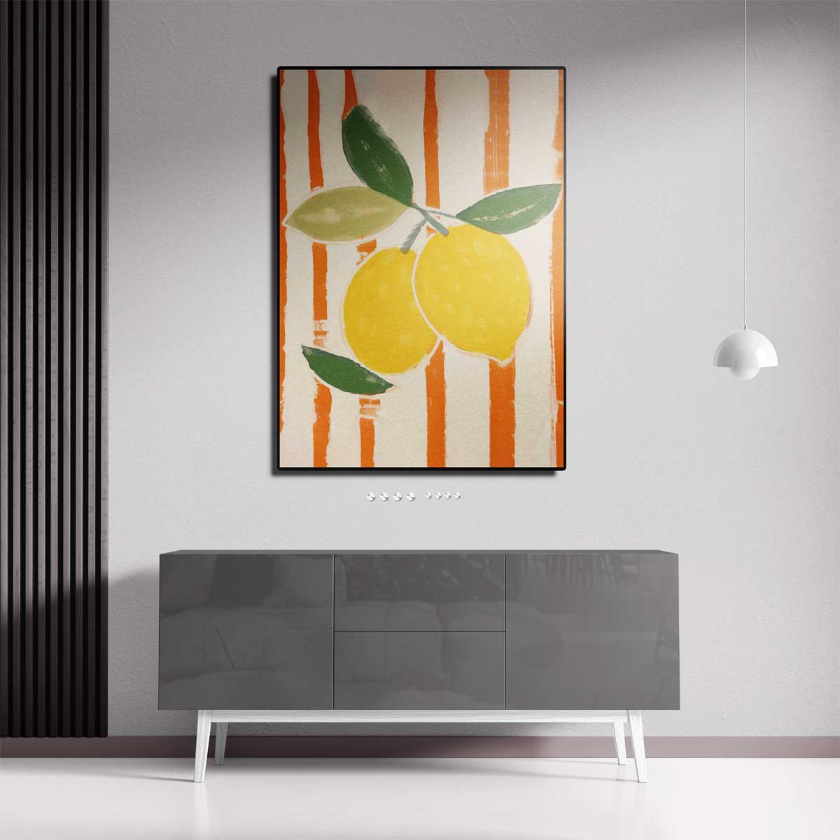 Zomerse Citroenen op Gestreepte Achtergrond Kunstwerk-canvas-dibond-plexiglas-wanddecoratie-WallArtistic