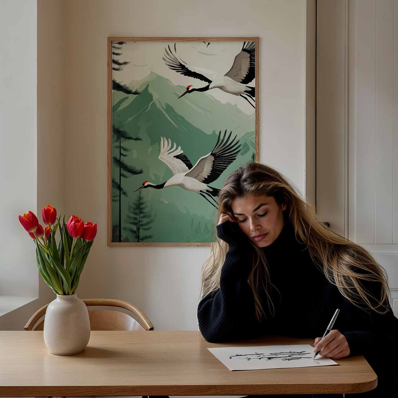 Vliegende Kraanvogels Poster-WallArtistic