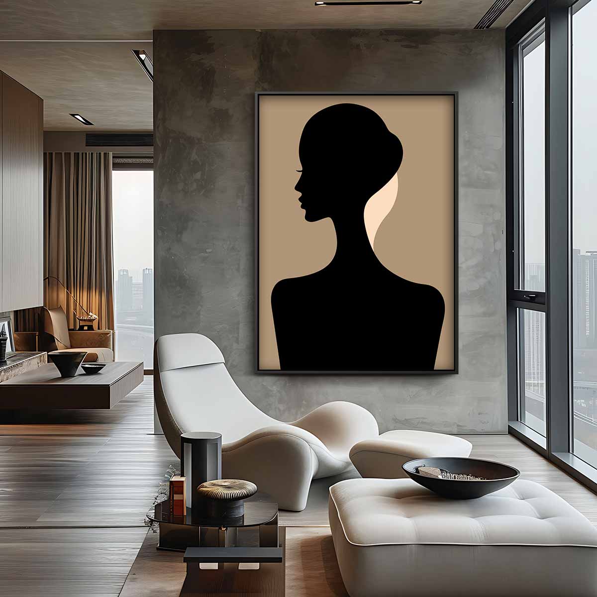 Elegante Silhouet in Profiel Kunstwerk-canvas-dibond-plexiglas-wanddecoratie-WallArtistic