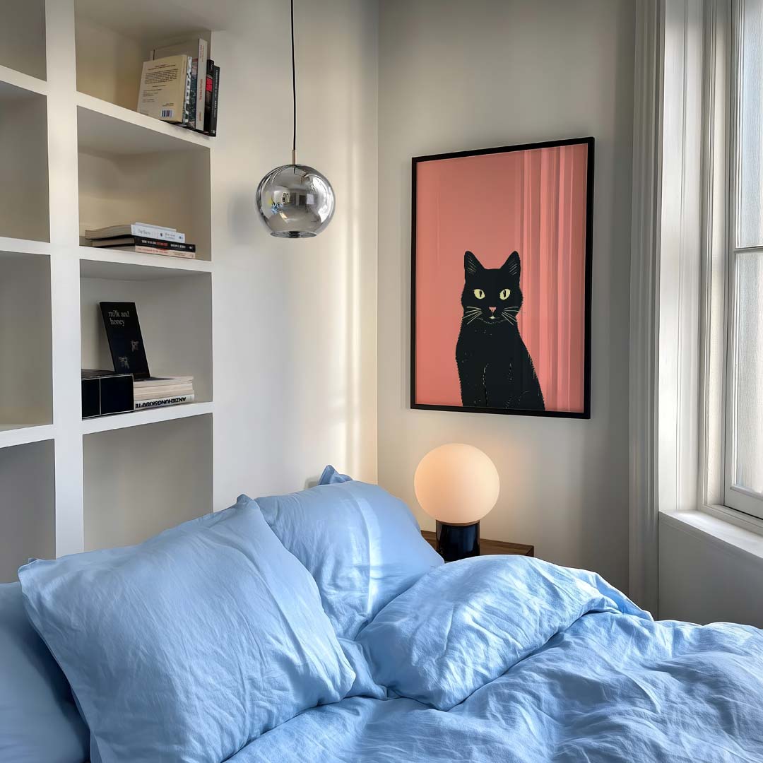 Schattige Kat op Roze Achtergrond Poster-WallArtistic