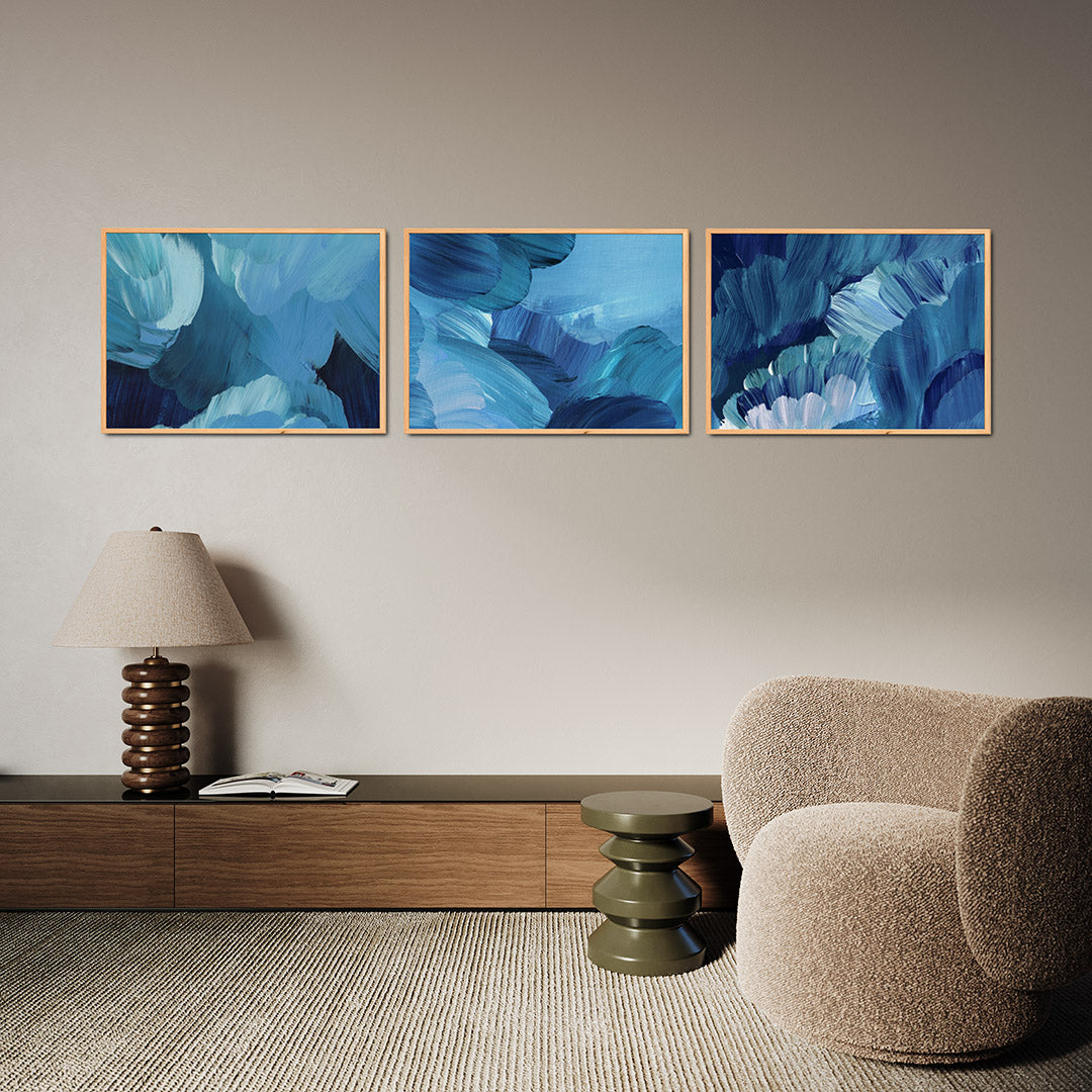 Blauwe penseelstreken Posterset