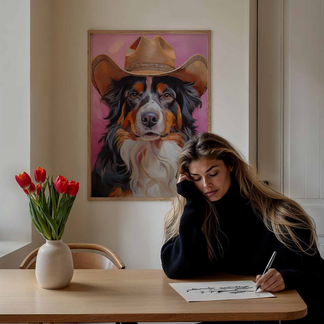 Stoere Hond in Cowboy Hoed Poster-WallArtistic