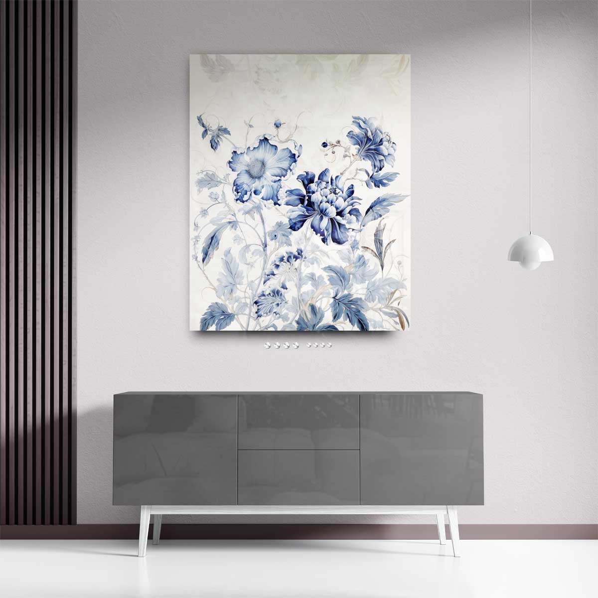 Dromerige Blauw-Witte Bloemen Kunstwerk-canvas-dibond-plexiglas-wanddecoratie-WallArtistic