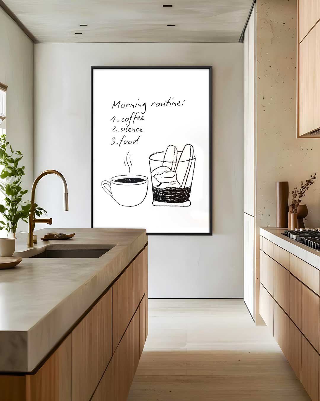 Ontspannen Ochtendritueel Illustratie Kunstwerk-canvas-dibond-plexiglas-wanddecoratie-WallArtistic