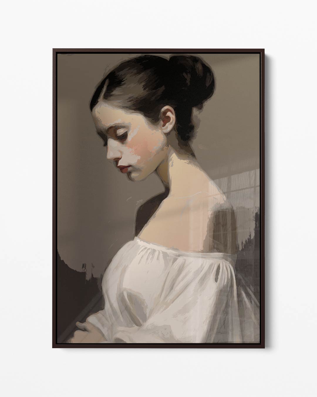 Dromerige Portretstudie Kunstwerk-canvas-dibond-plexiglas-wanddecoratie-WallArtistic