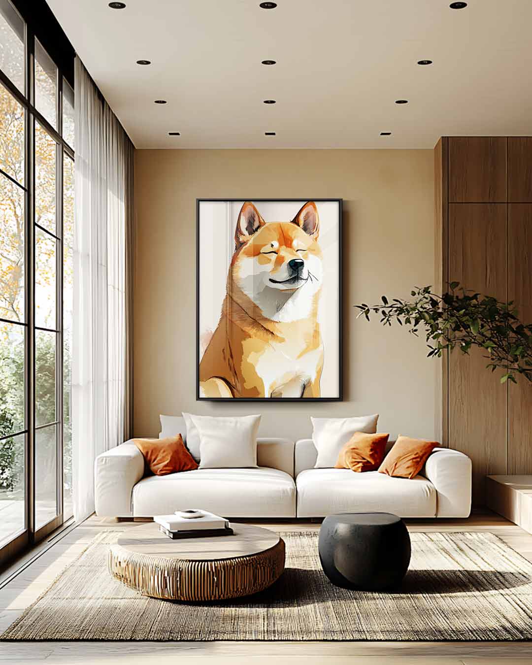Vrolijke Shiba Inu Portret Kunstwerk-canvas-dibond-plexiglas-wanddecoratie-WallArtistic