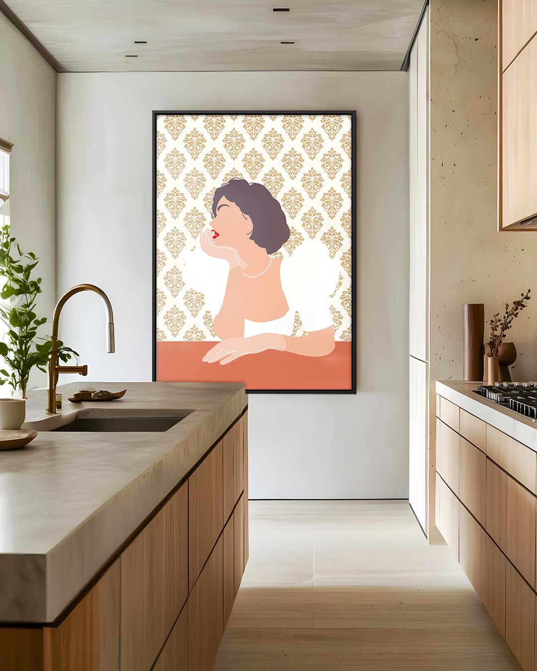 Dromerige Retro Dame Kunstwerk-canvas-dibond-plexiglas-wanddecoratie-WallArtistic
