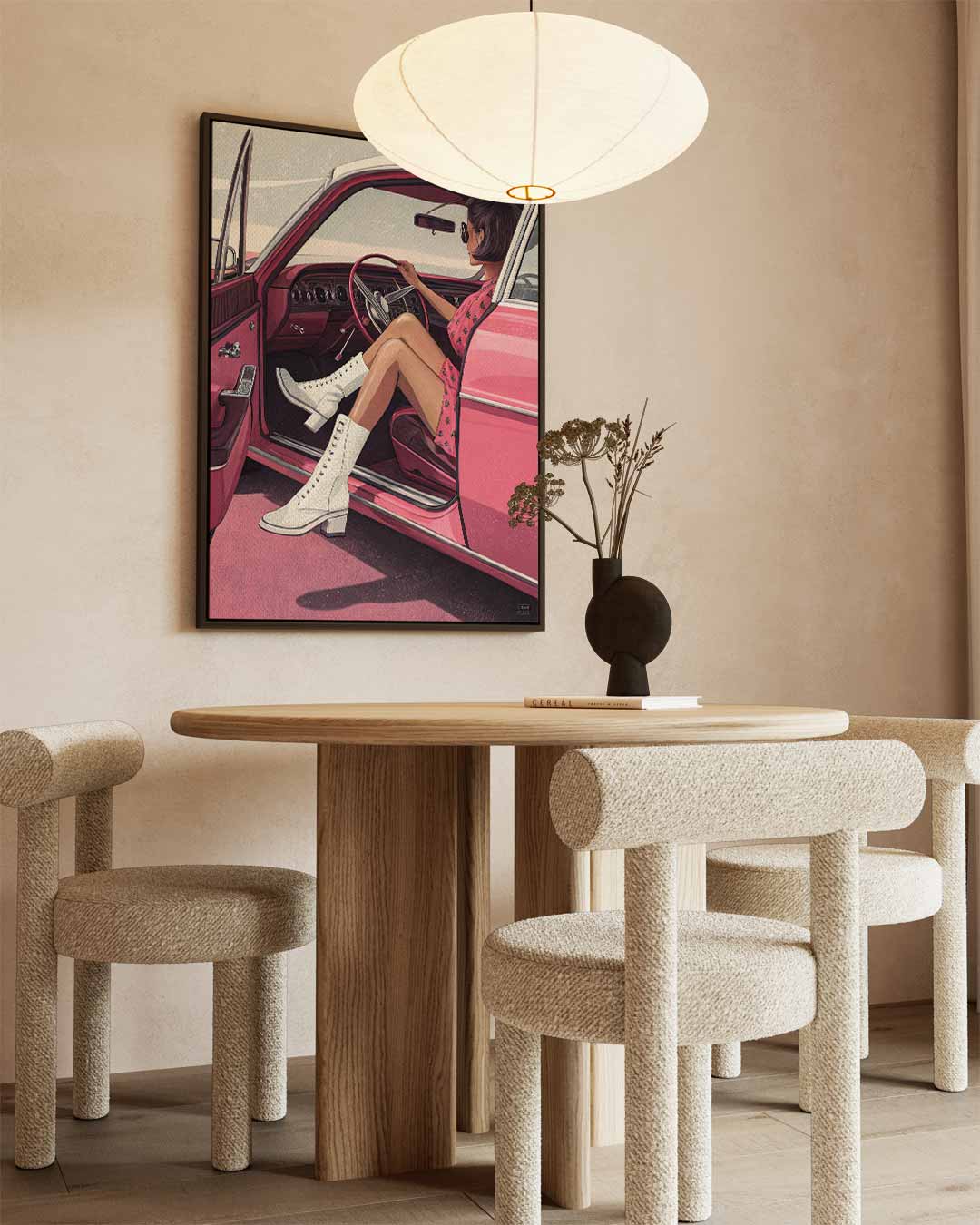Vintage Glamor in de Roze Oldtimer Kunstwerk-canvas-dibond-plexiglas-wanddecoratie-WallArtistic