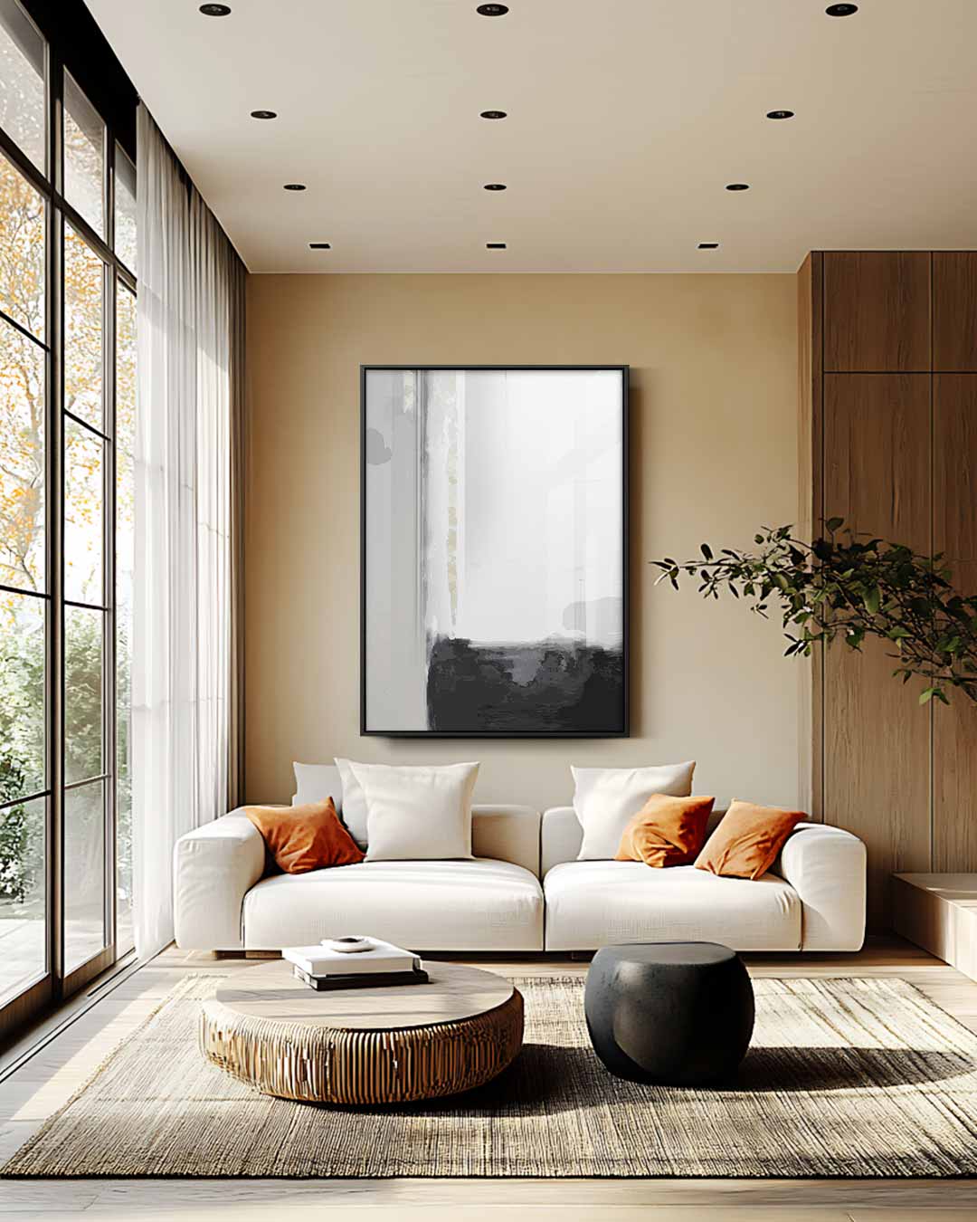 Moderne Grijstinten Abstractie Kunstwerk-canvas-dibond-plexiglas-wanddecoratie-WallArtistic