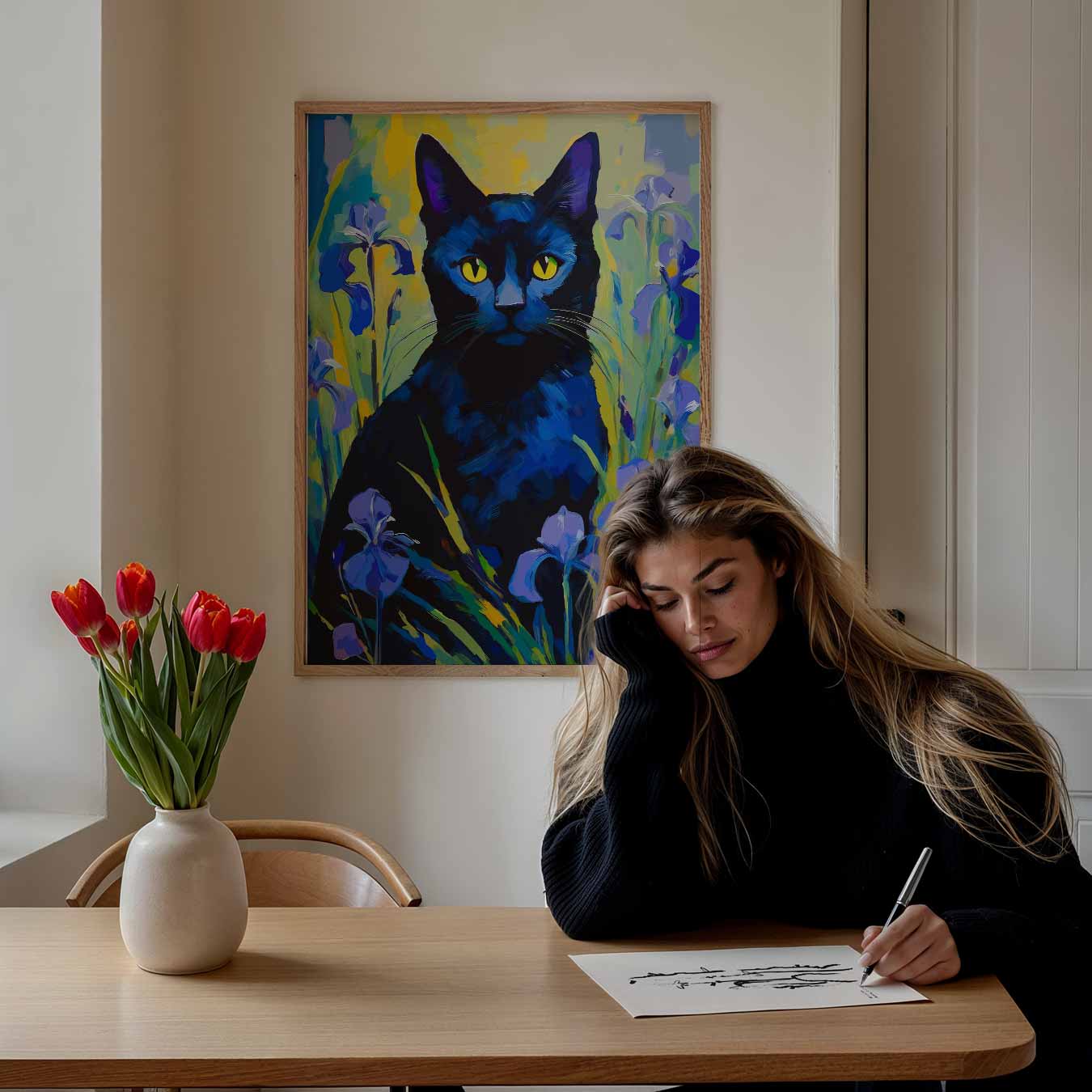 Mystieke Kat en Irissen Poster-WallArtistic