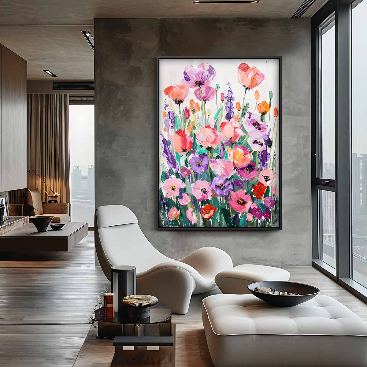 Vrolijke Bloemenexplosie Kunstwerk-canvas-dibond-plexiglas-wanddecoratie-WallArtistic