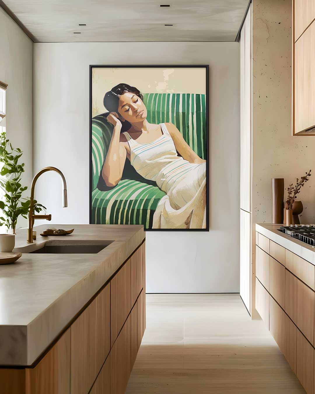 Dromerige Rust op een Groene Bank Kunstwerk-canvas-dibond-plexiglas-wanddecoratie-WallArtistic