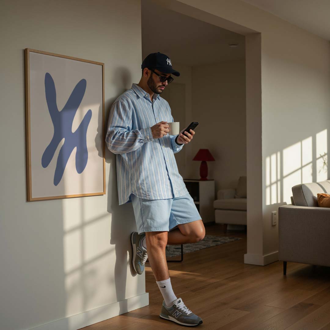 Abstracte Blauwe Golf Poster-WallArtistic