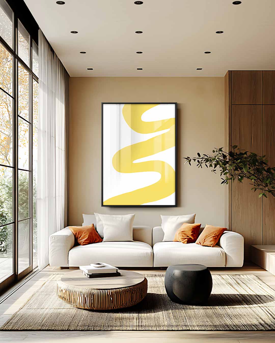 Vloeiende Gele Bewegingen Kunstwerk-canvas-dibond-plexiglas-wanddecoratie-WallArtistic