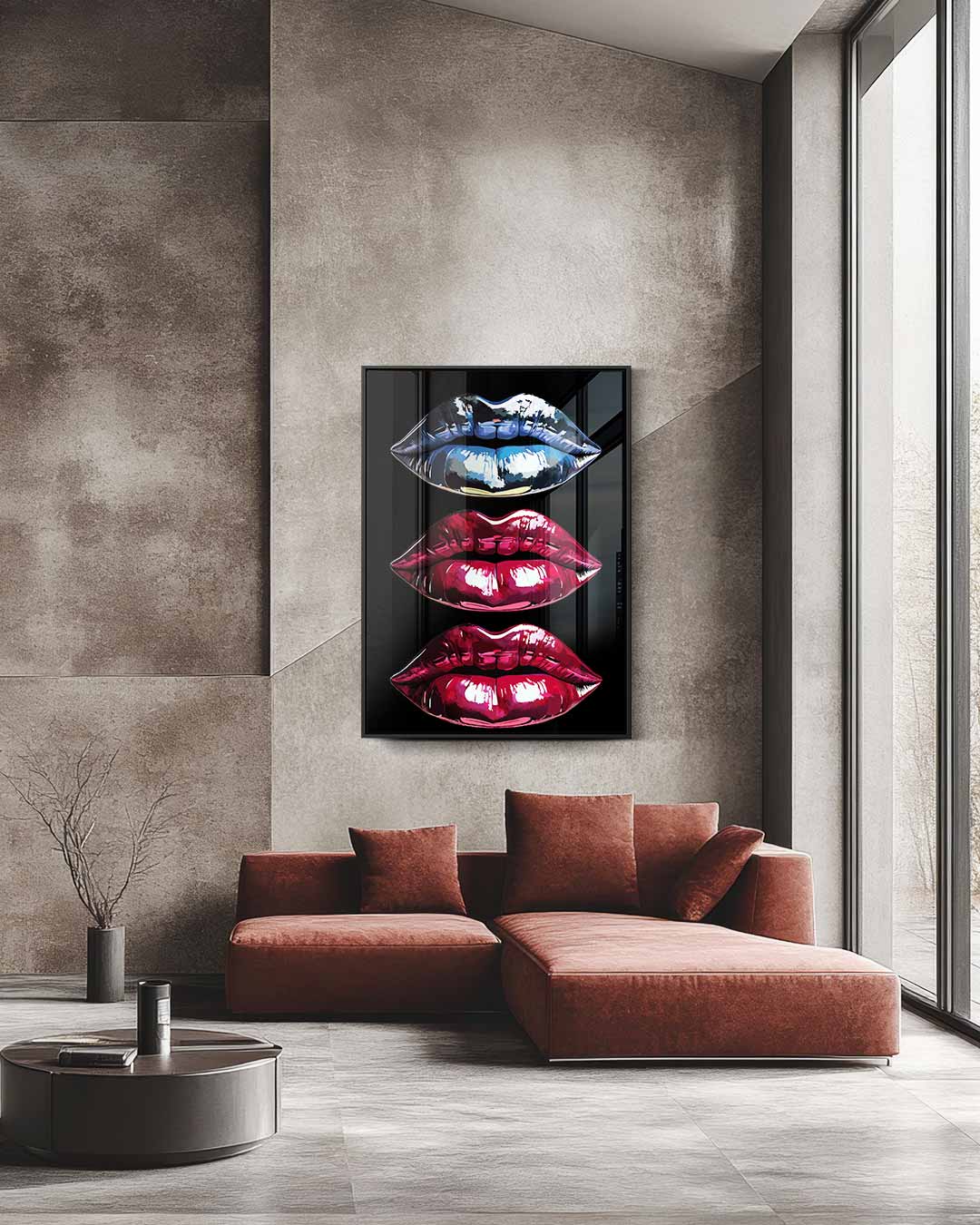 Pop Art Lippen Trio Kunstwerk-canvas-dibond-plexiglas-wanddecoratie-WallArtistic