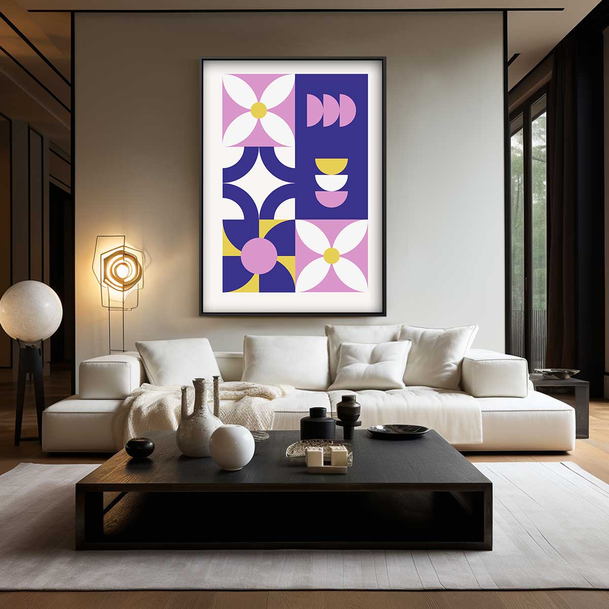 Bloemen in Blauw en Roze Kunstwerk-canvas-dibond-plexiglas-wanddecoratie-WallArtistic