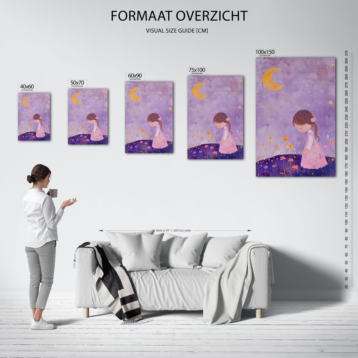 Dromerig meisje en maan Kunstwerk