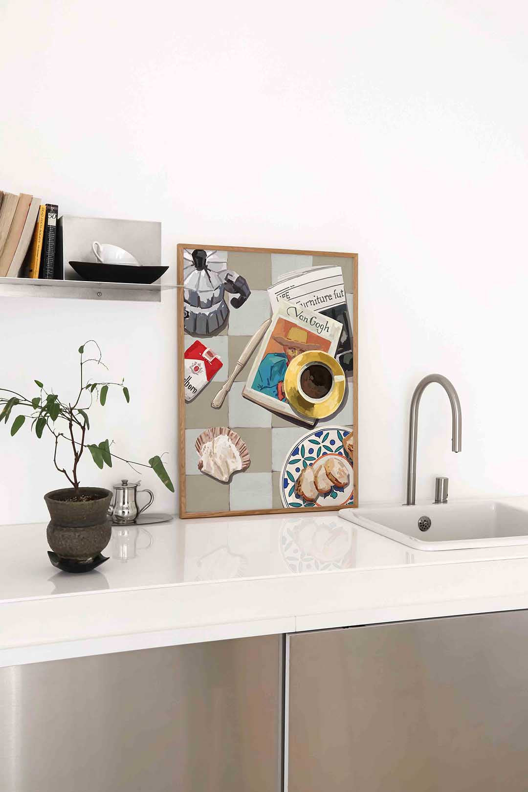 Ontbijttafel met krant Poster