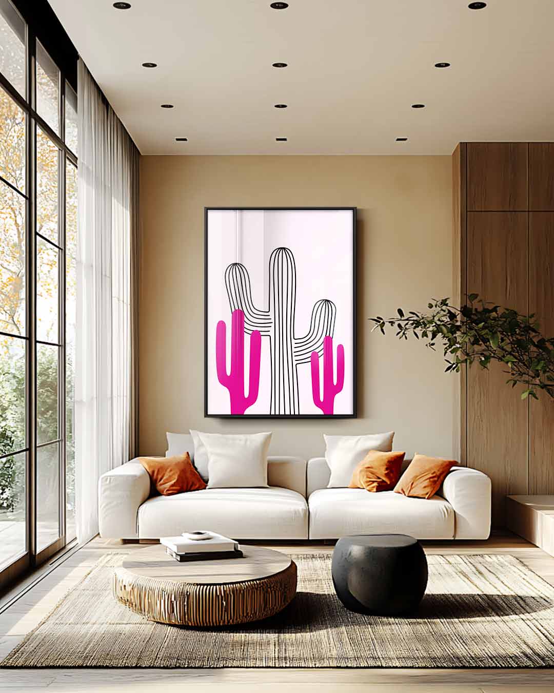 Vrolijke Cactussen in Roze Kunstwerk-canvas-dibond-plexiglas-wanddecoratie-WallArtistic