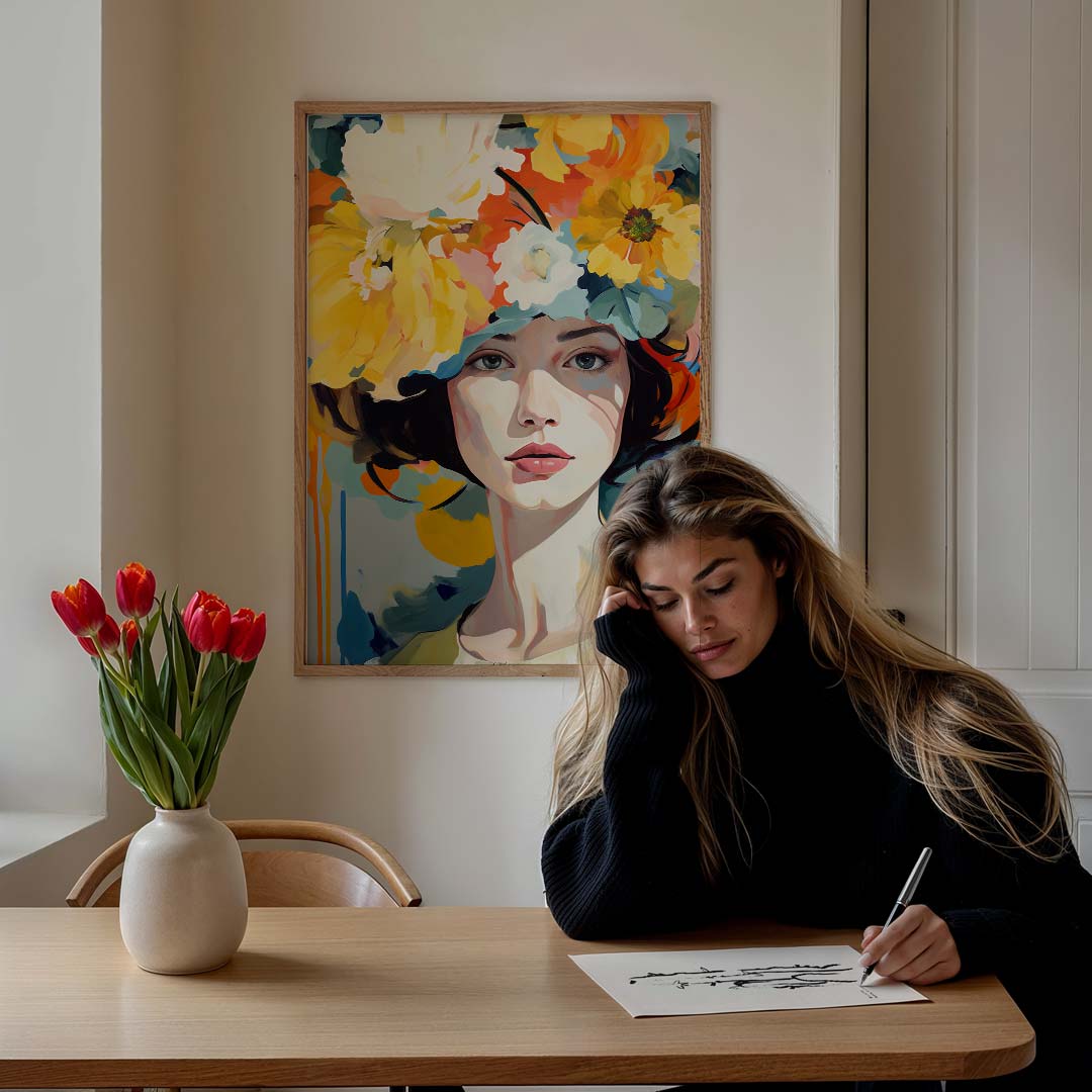 Vrouwelijke Elegant Bloemenportret Poster-WallArtistic