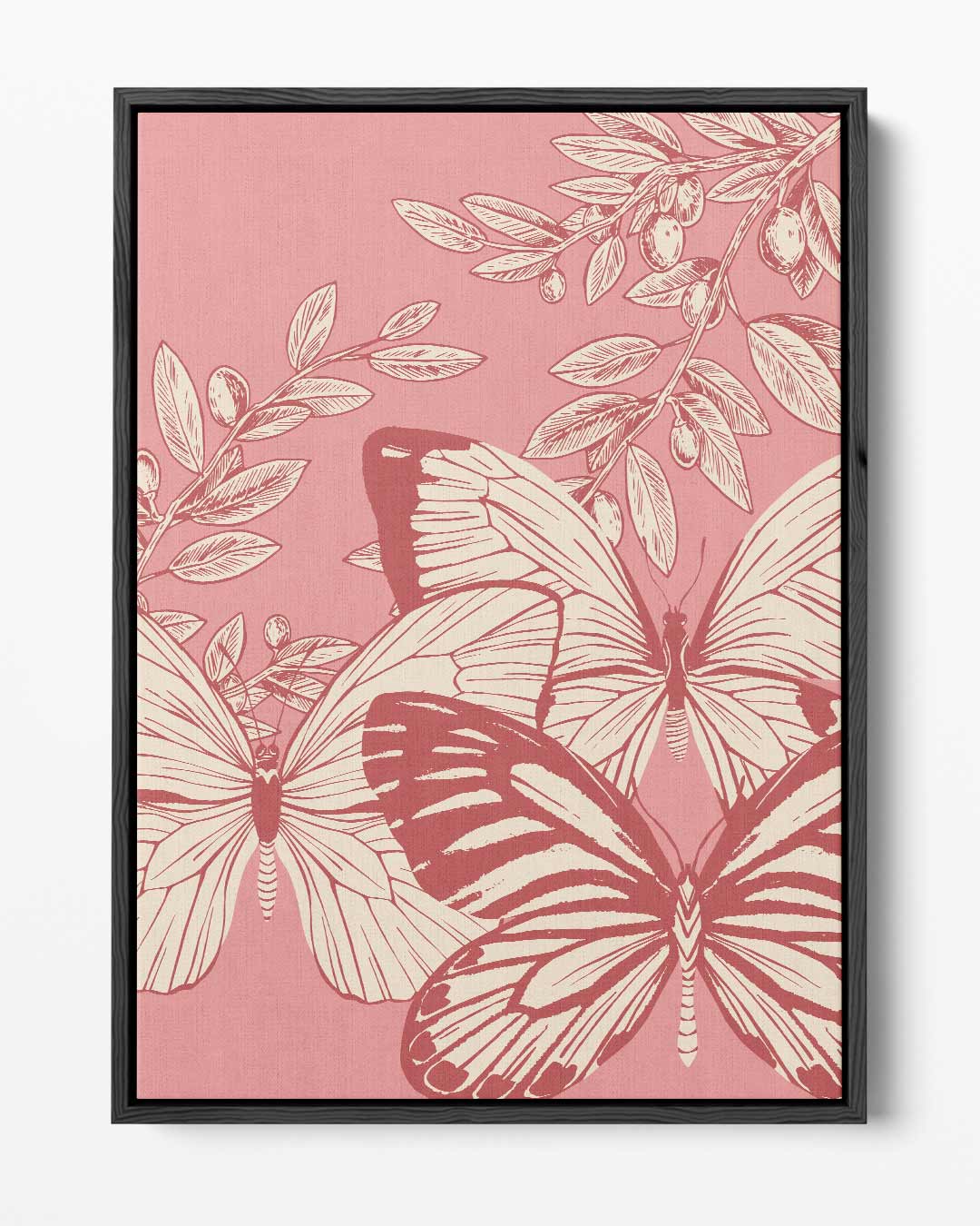 Vlinders en Takken in Vintage Stijl Kunstwerk-canvas-dibond-plexiglas-wanddecoratie-WallArtistic