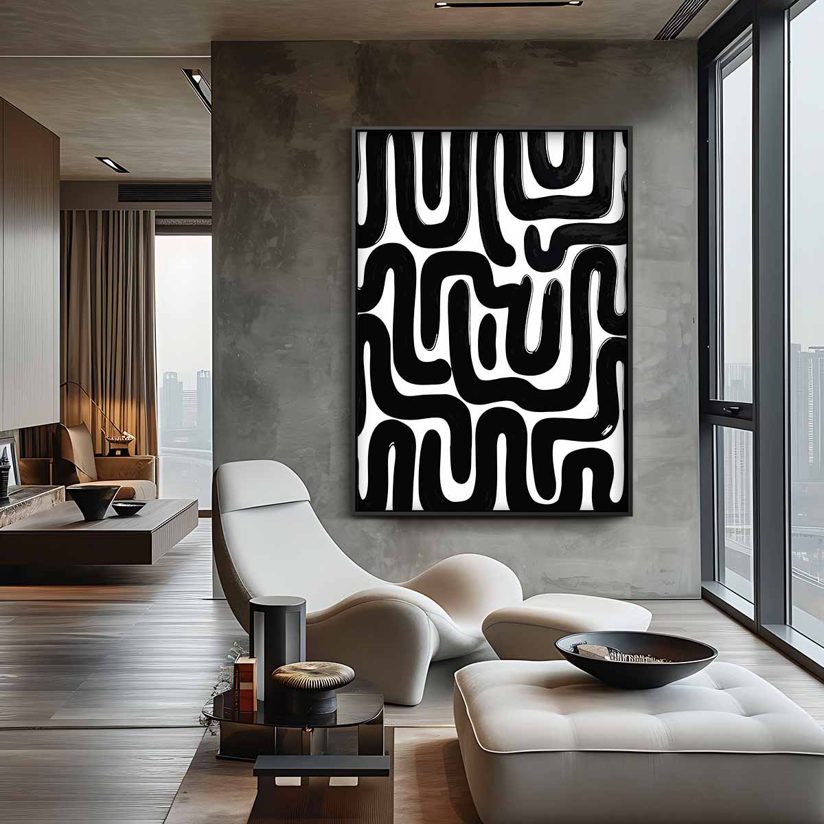 Abstracte Zwarte Patroonkunst Kunstwerk-canvas-dibond-plexiglas-wanddecoratie-WallArtistic