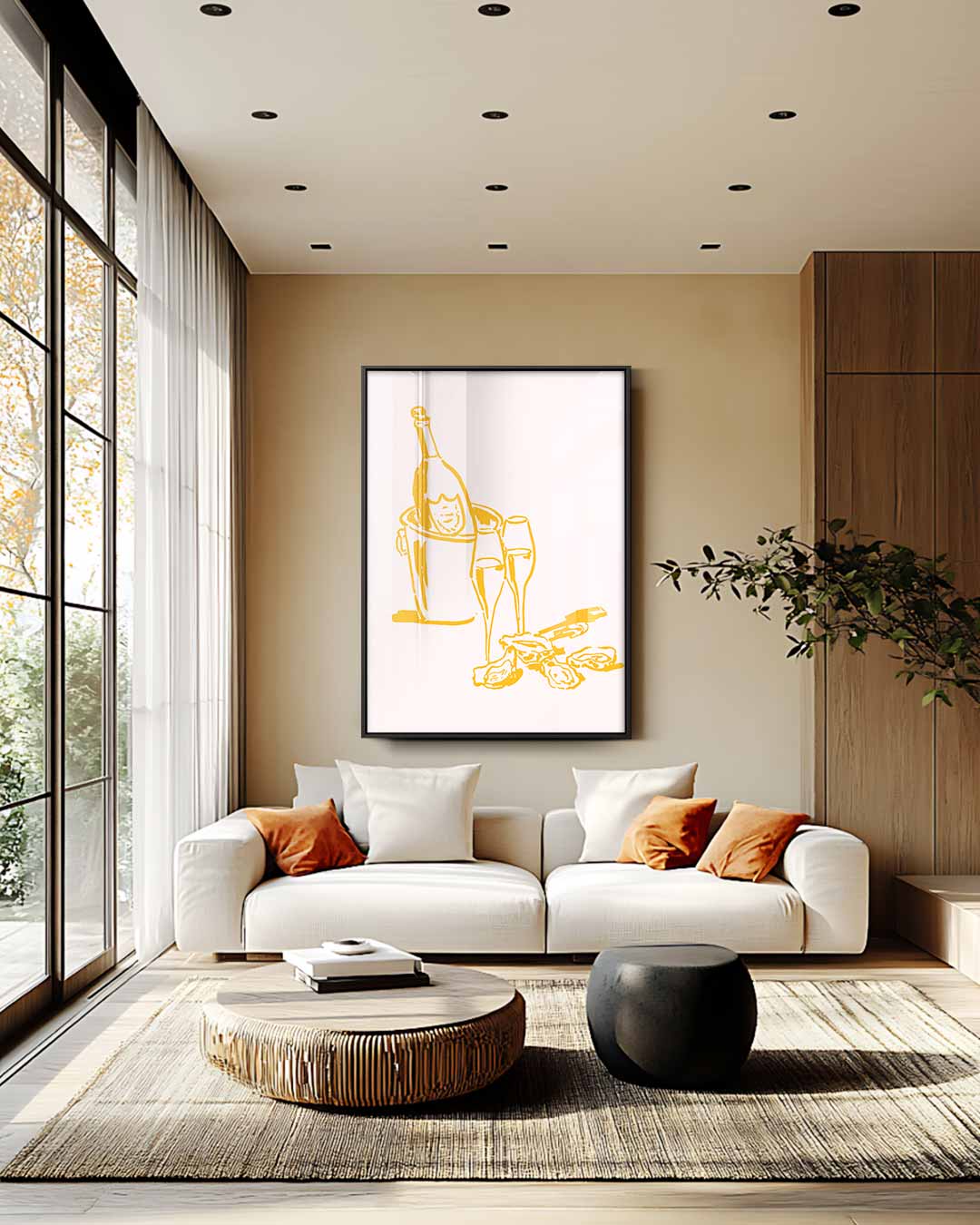 Champagne en Oesters Schilderij Kunstwerk-canvas-dibond-plexiglas-wanddecoratie-WallArtistic