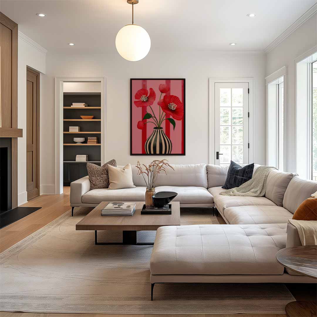 Vaas Met Rood Klaprozen Kunstwerk-canvas-dibond-plexiglas-wanddecoratie-WallArtistic