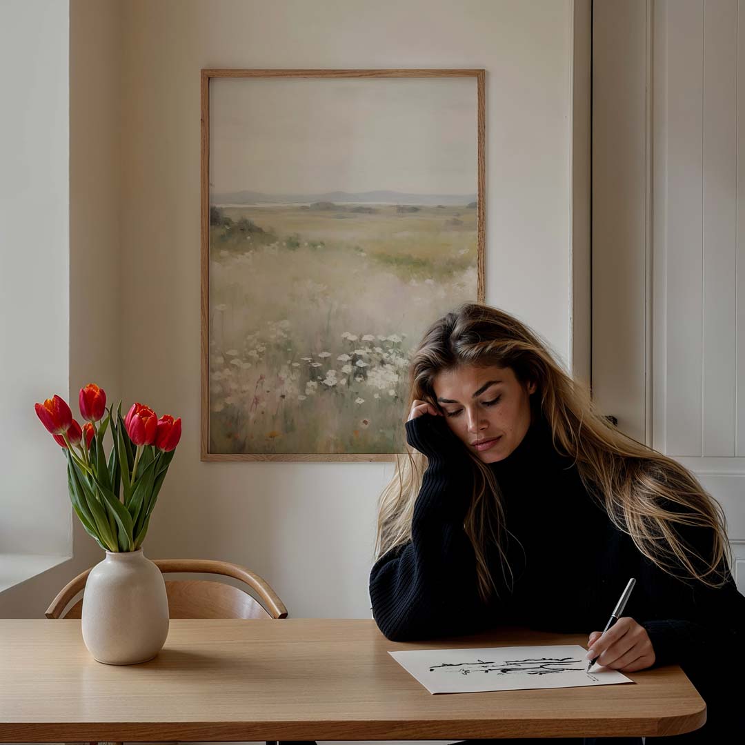 Dromerig Bloemenveld Landschap Poster-WallArtistic