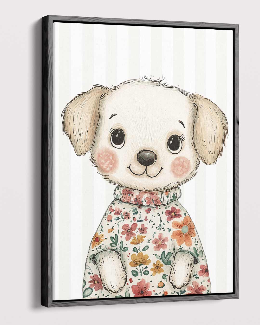 Schattige Puppy in Bloemensweater Kunstwerk-canvas-dibond-plexiglas-wanddecoratie-WallArtistic