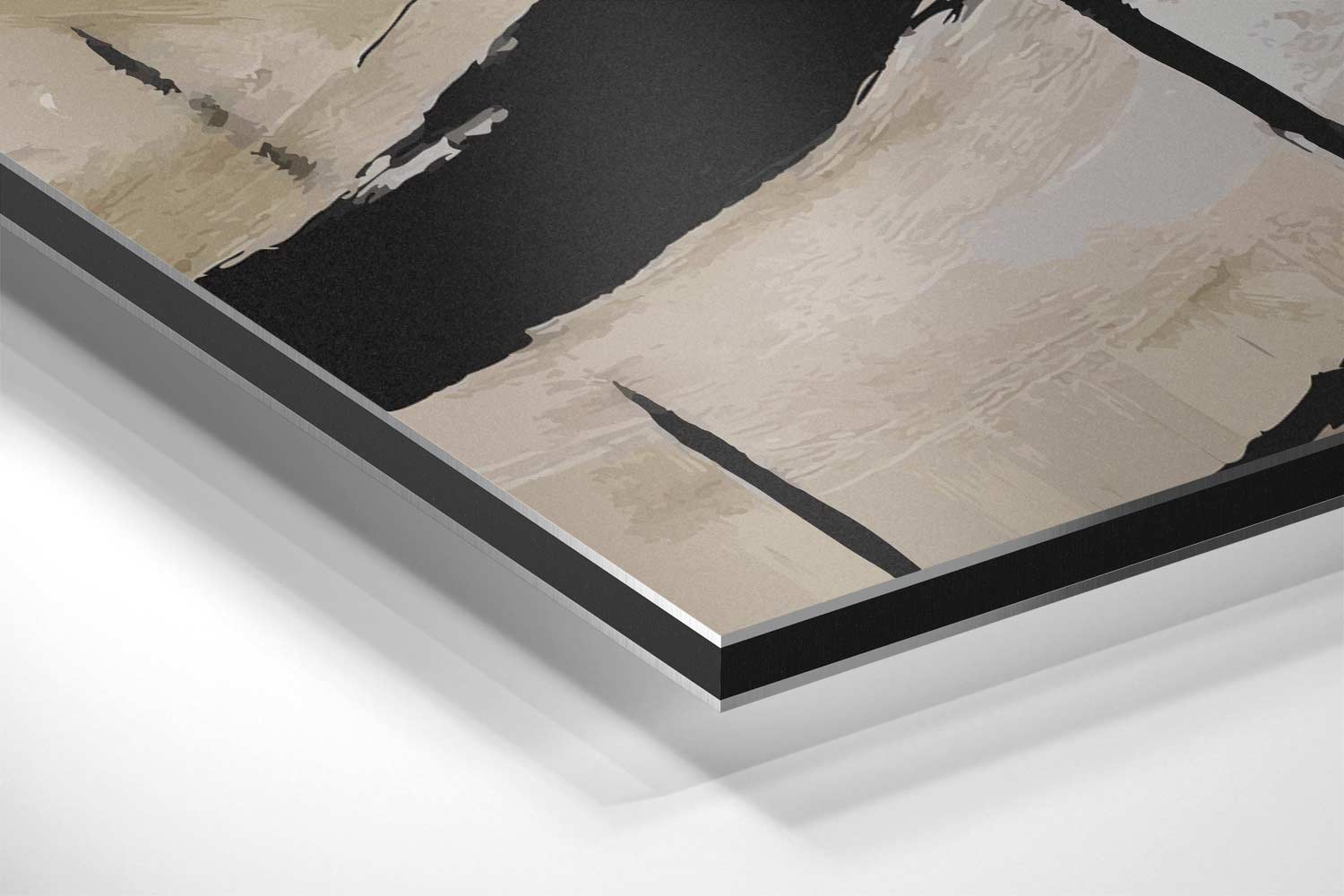 Abstracte Beweging in Zwart en Beige Kunstwerk-canvas-dibond-plexiglas-wanddecoratie-WallArtistic