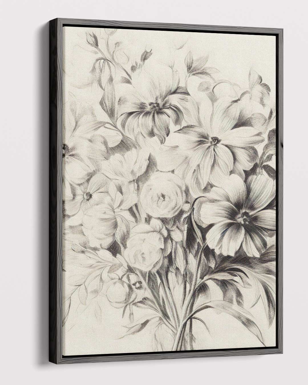 Bloemrijke Potloodtekening Kunstwerk-canvas-dibond-plexiglas-wanddecoratie-WallArtistic