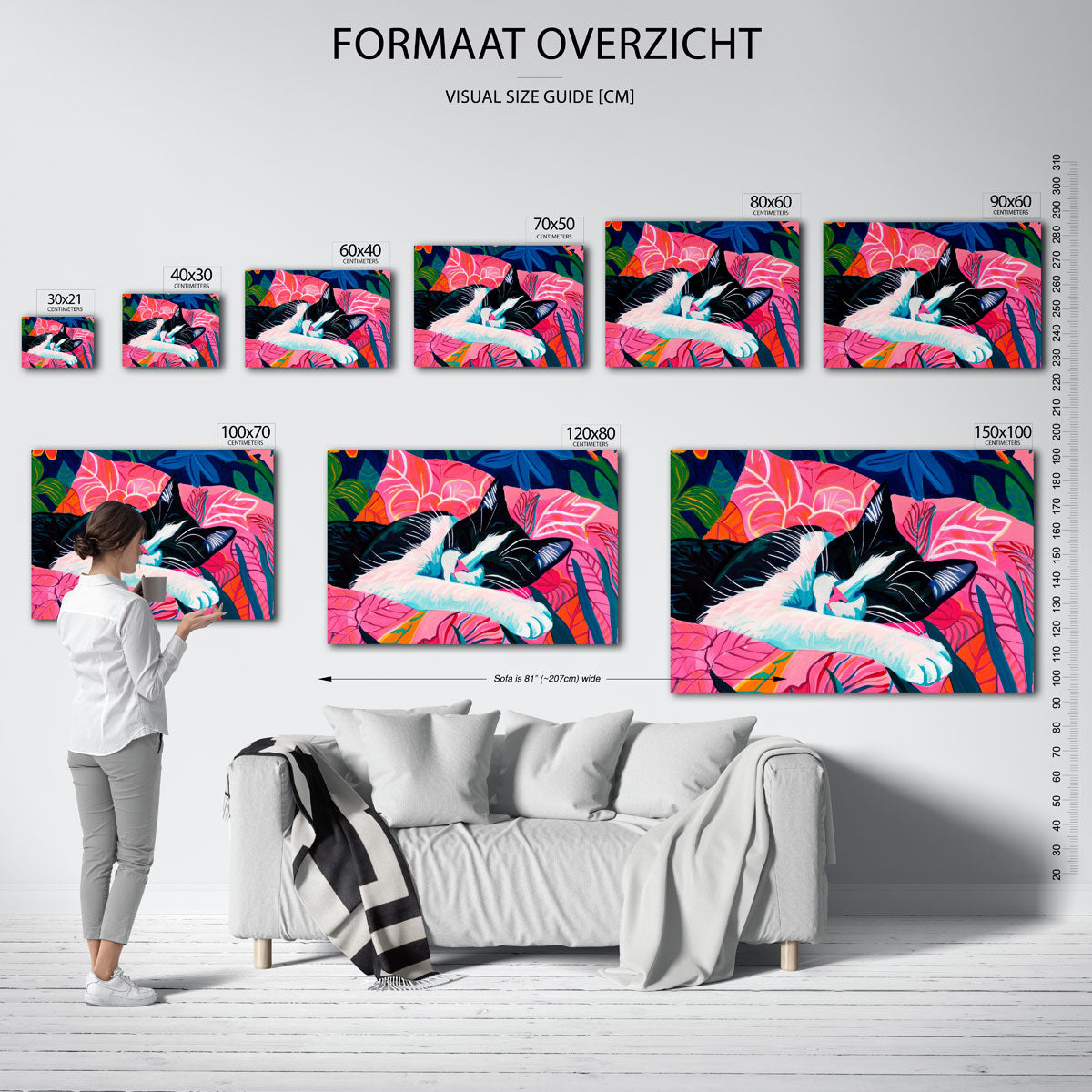 Slapende kat op kleurrijke achtergrond Poster