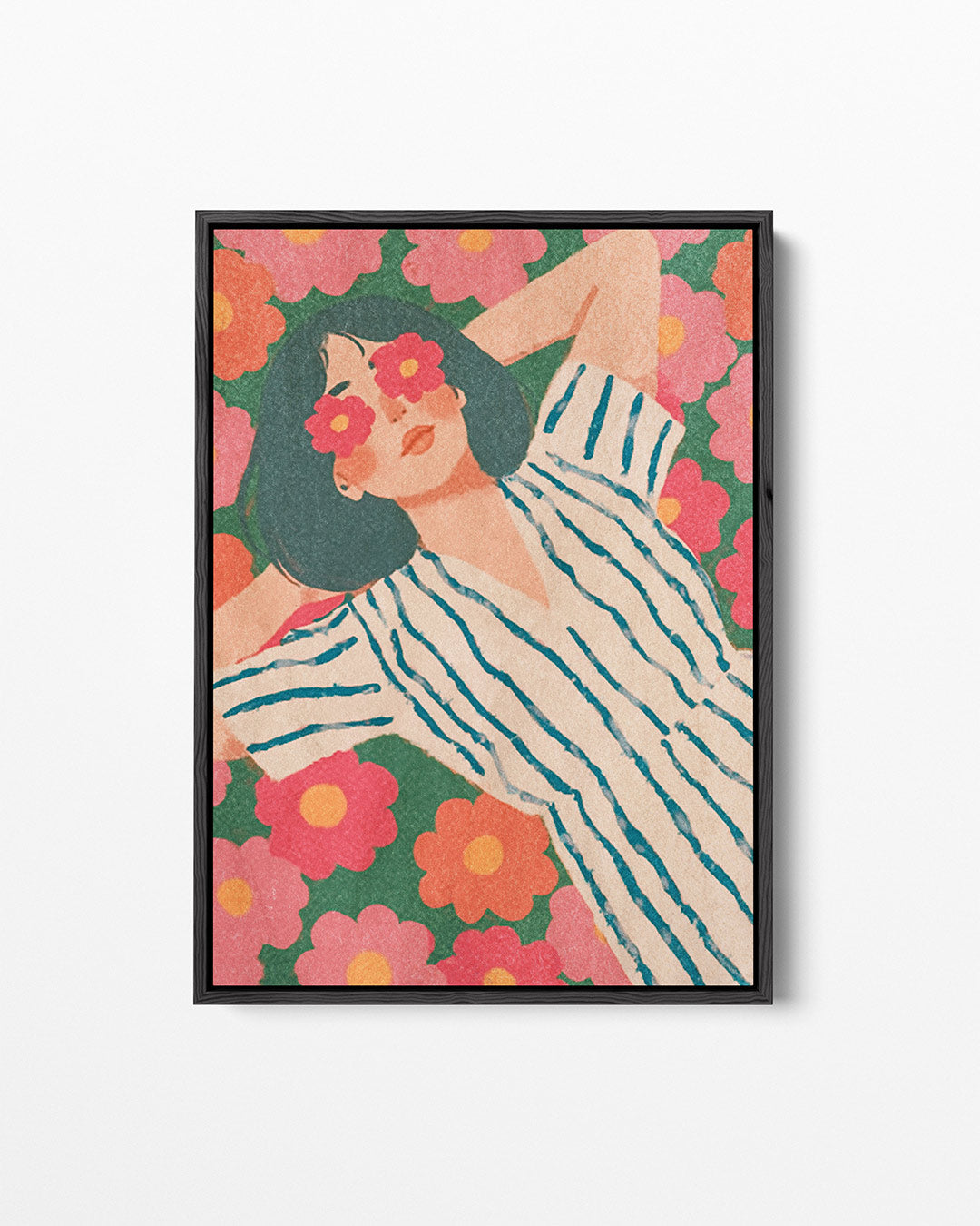 Vrouw in bloemenveld Kunstwerk