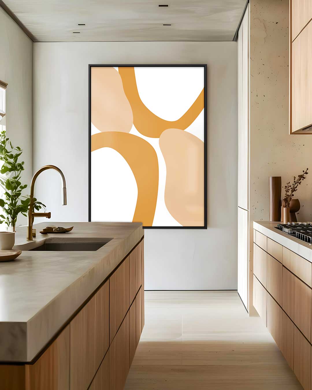 Abstracte Flow in Beige en Oranje Kunstwerk-canvas-dibond-plexiglas-wanddecoratie-WallArtistic