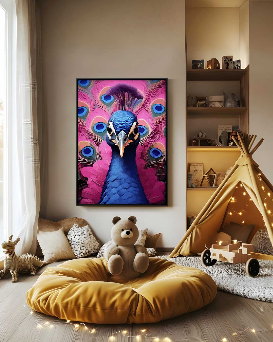Pauwenpracht in Felle Kleuren Kunstwerk-canvas-dibond-plexiglas-wanddecoratie-WallArtistic