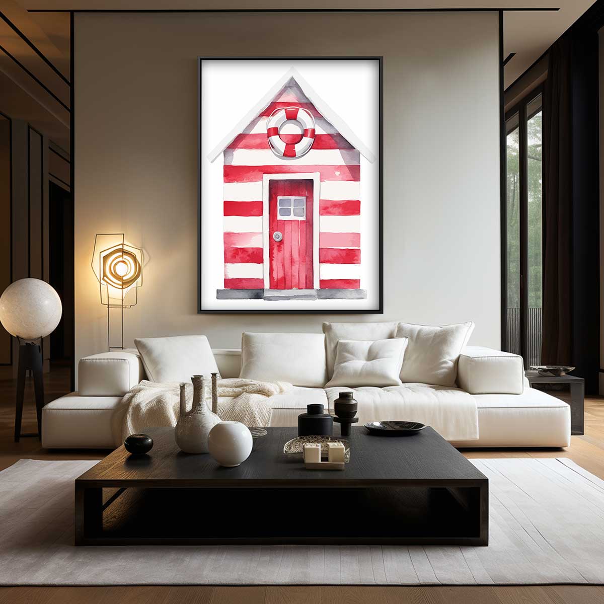 Strandhut Waterverf Print Kunstwerk-canvas-dibond-plexiglas-wanddecoratie-WallArtistic