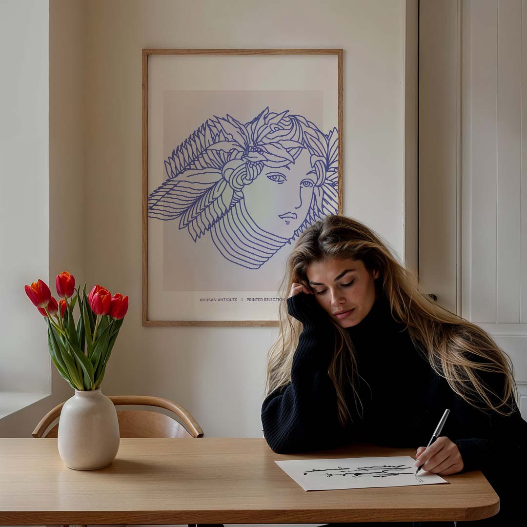 Elegante Blauwe Lijnkunst Poster-WallArtistic