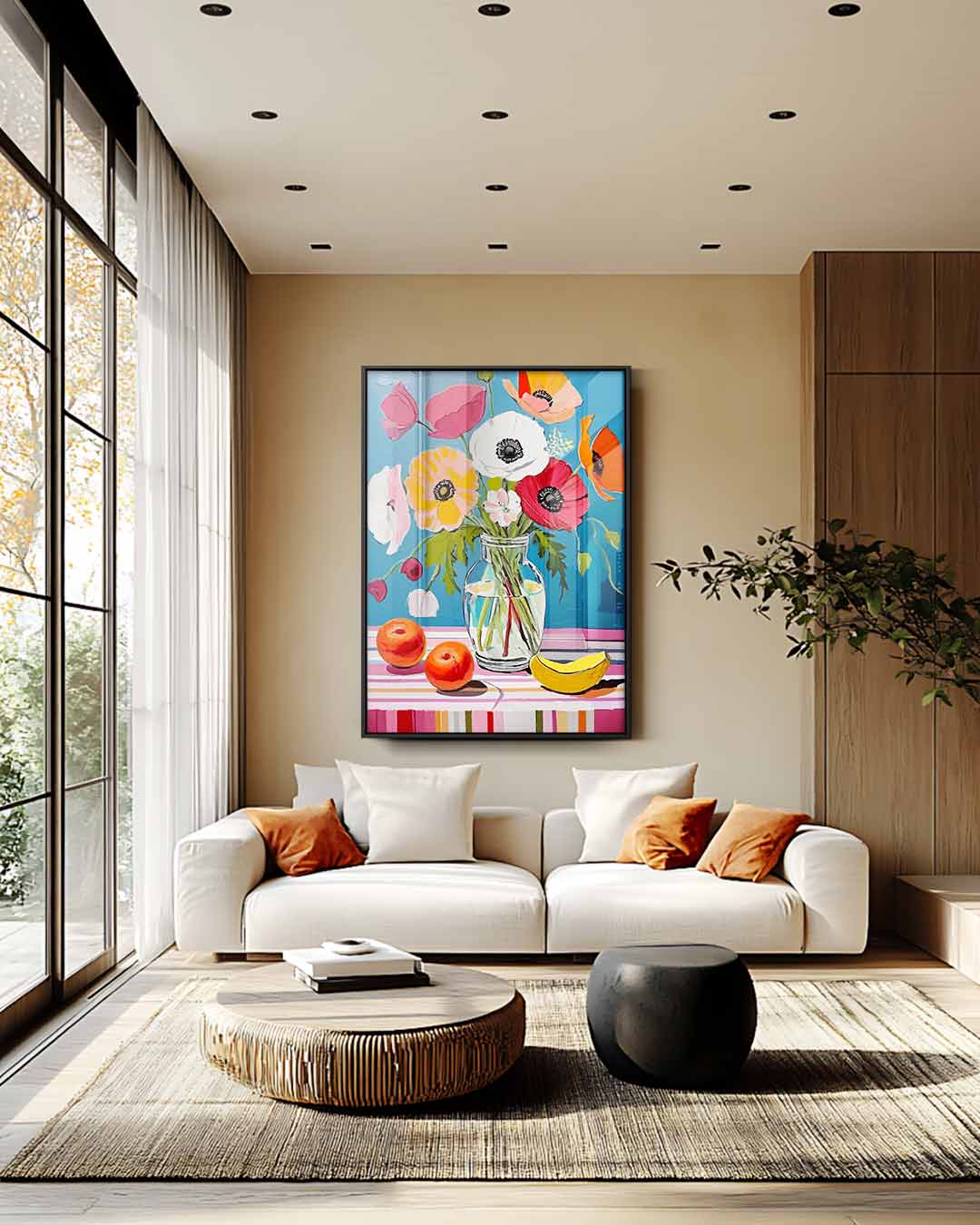Bloemrijke Kleurenpracht in Vaas Kunstwerk-canvas-dibond-plexiglas-wanddecoratie-WallArtistic