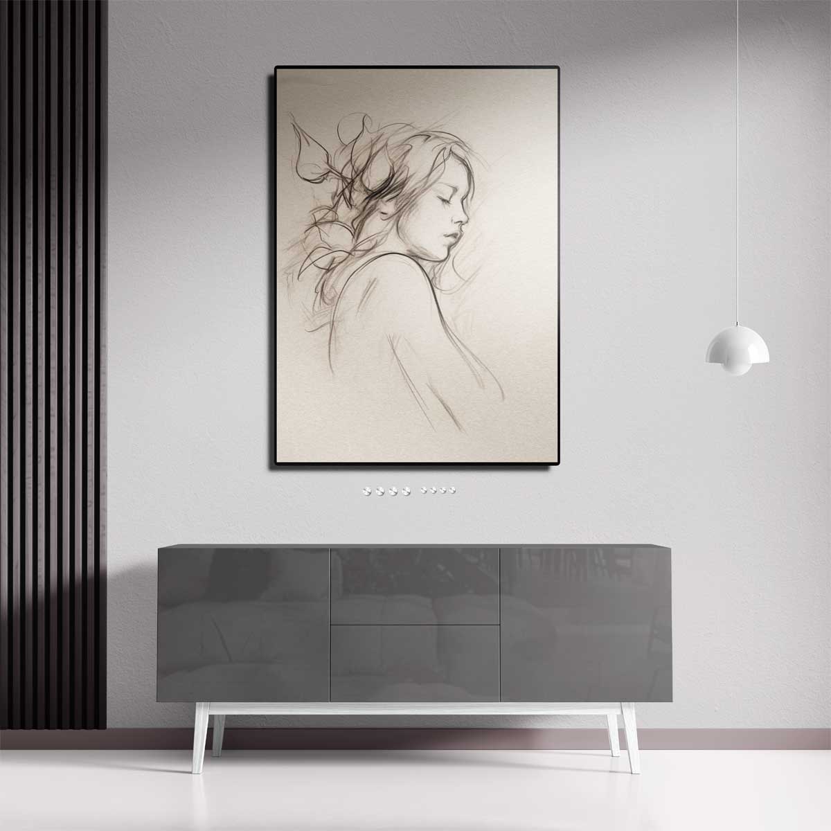 Dromerige Schets van Vrouwelijk Portret Kunstwerk-canvas-dibond-plexiglas-wanddecoratie-WallArtistic