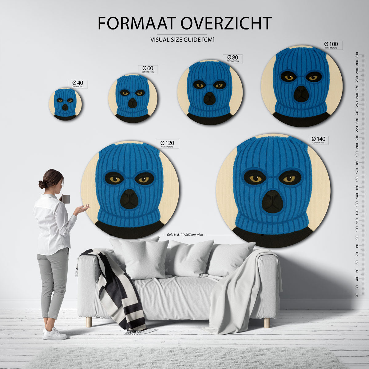 Kat met blauwe muts Muurcirkel
