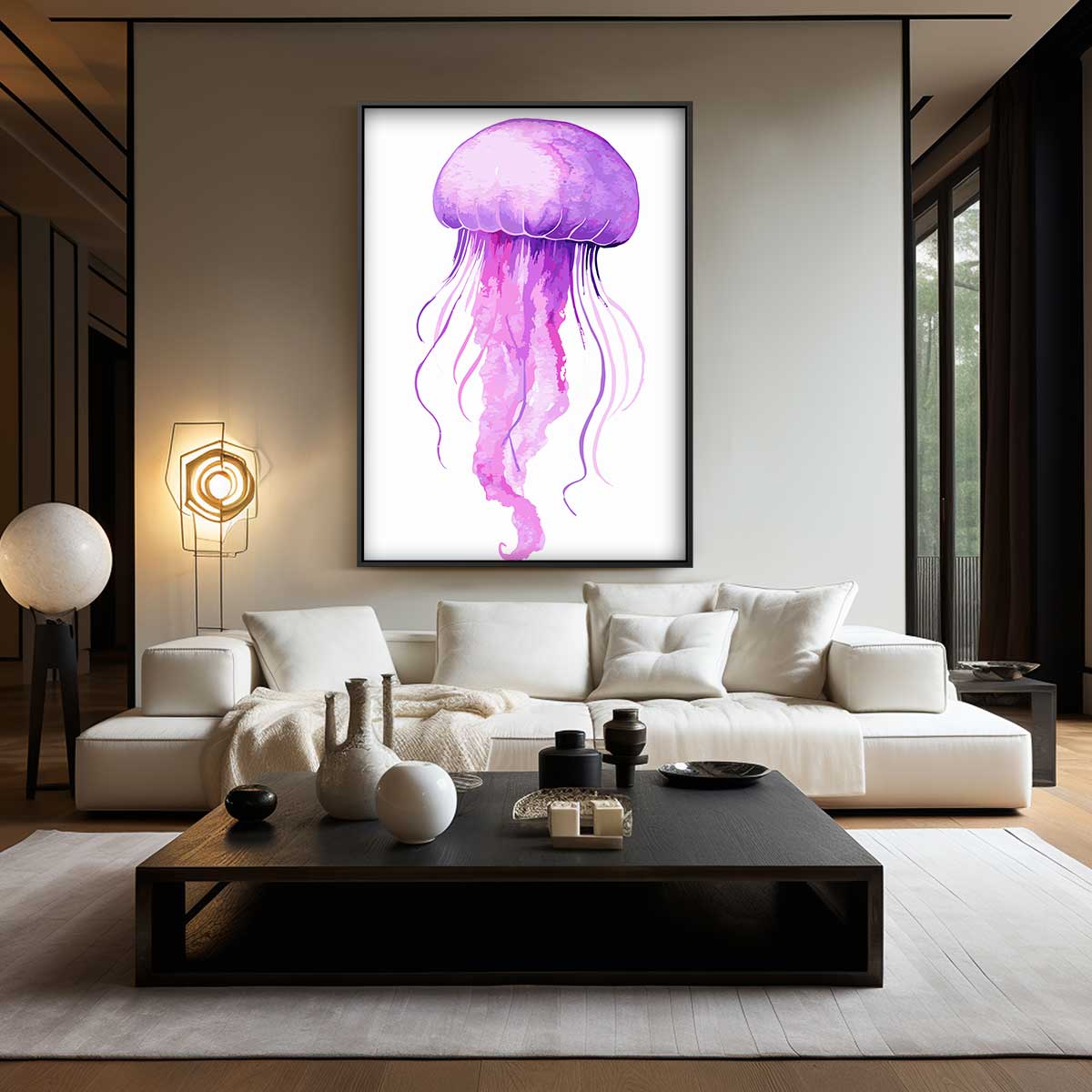 Dromerige Paarse Kwallenprent Kunstwerk-canvas-dibond-plexiglas-wanddecoratie-WallArtistic