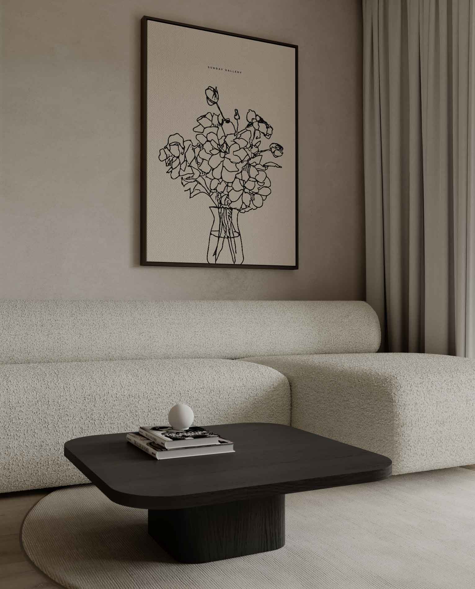 Bloemen in Lijntekening Kunstwerk-canvas-dibond-plexiglas-wanddecoratie-WallArtistic