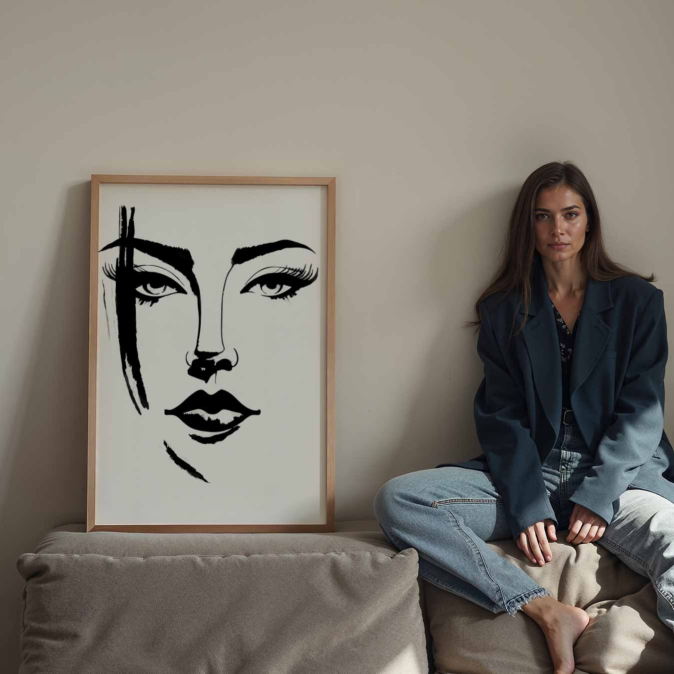 Elegante Zwart-Wit Gezichtslijn Poster
