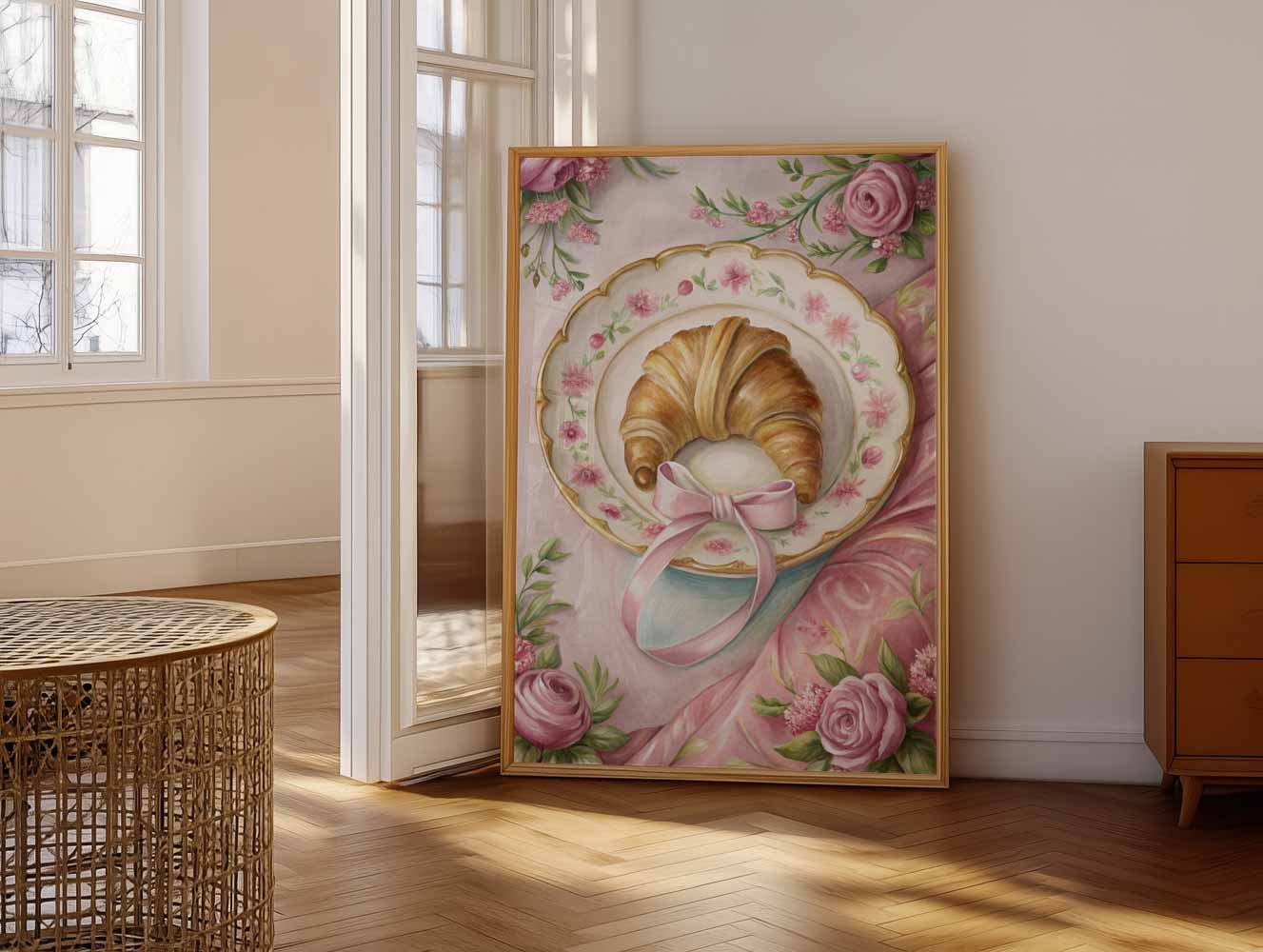 Romantische Bloemen en Croissant Poster