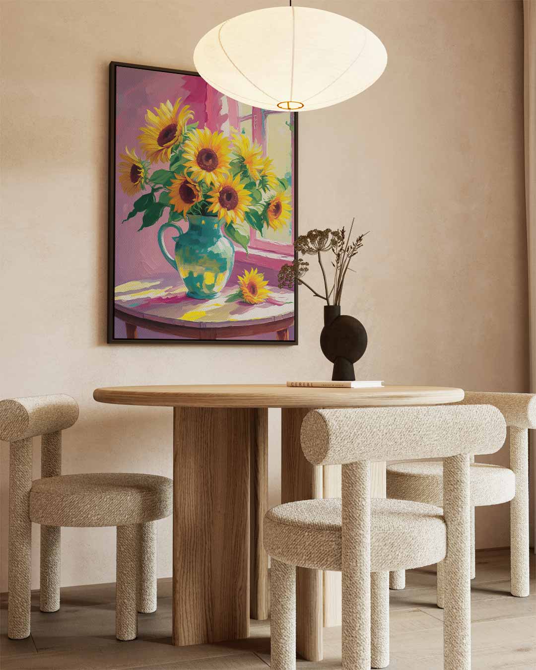 Stralende Zonnebloemen in Vaas Kunstwerk-canvas-dibond-plexiglas-wanddecoratie-WallArtistic