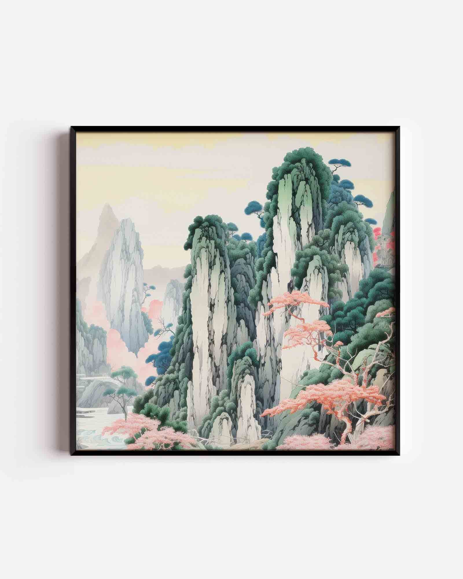 Berglandschap met bomen Poster