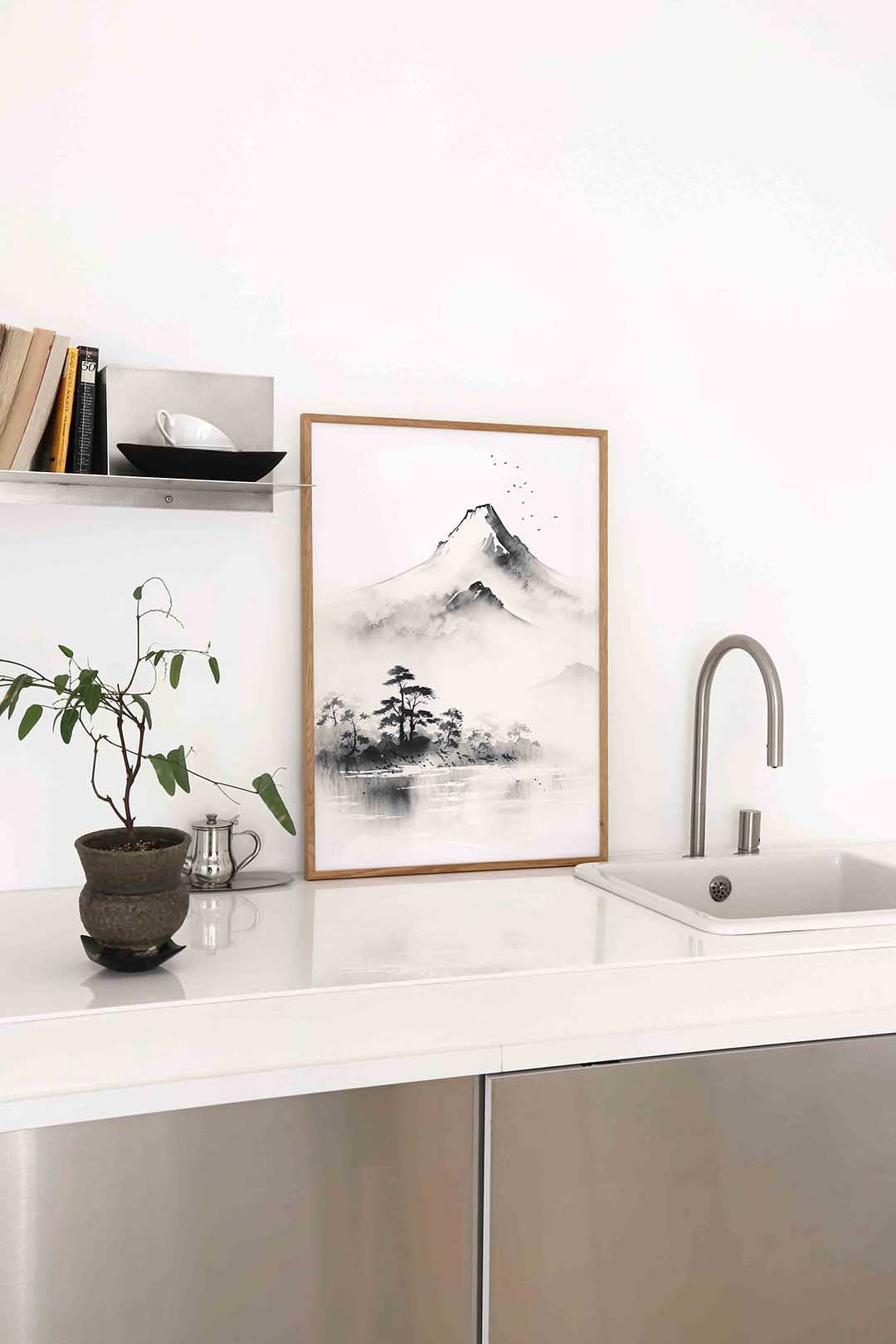 Berglandschap met vogels Poster